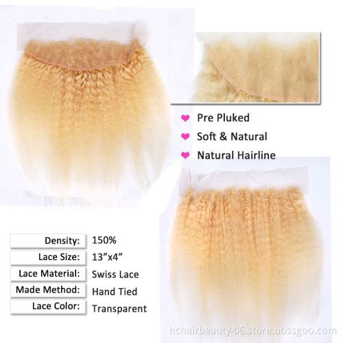 613 Blonde Bundles With Frontal Brazilian Kinky Straight Hair Bundles With Frontal Remy Blonde Human Hair Bundles with frontal